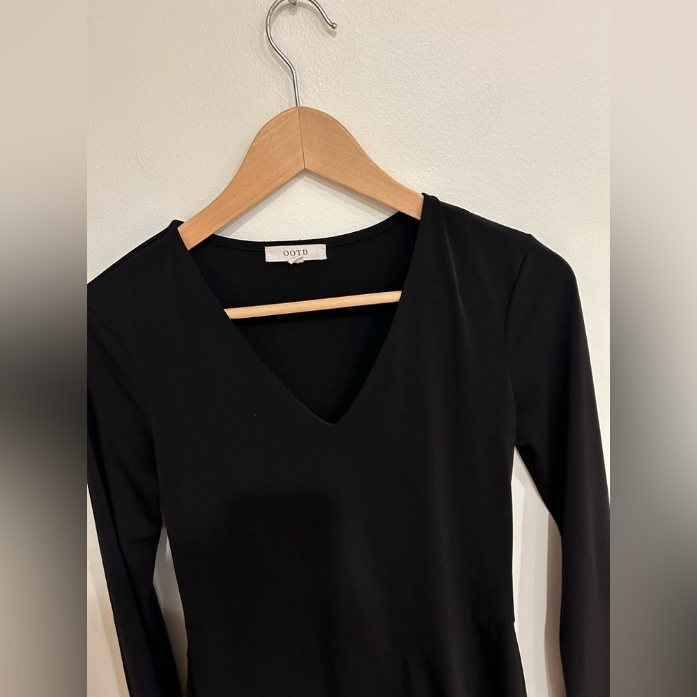 OOTD asymmetrical v neck long sleeve black mini dress size S - Picture 5 of 7
